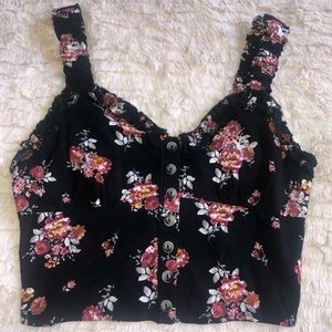 5/$25 Floral Ruffle Button Top